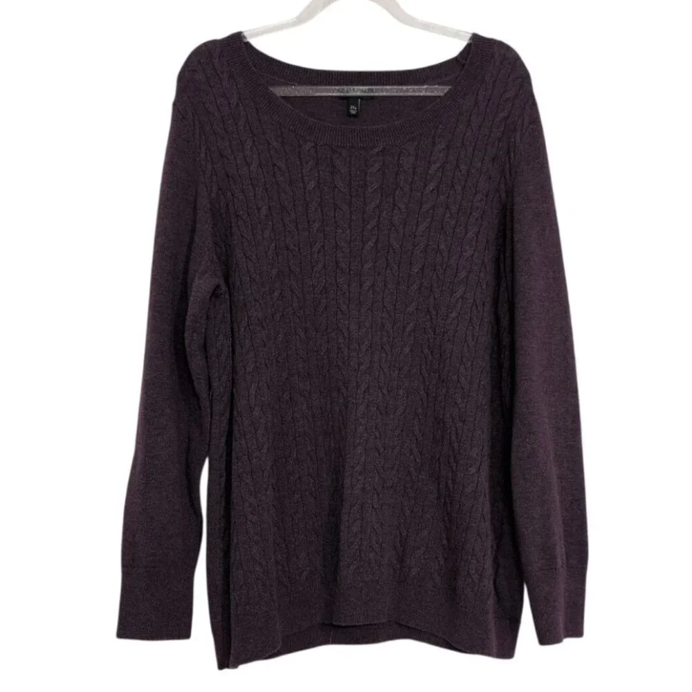 Talbots Cable Knit Sweater Womens Petite Size 2X Purple Cotton Wool Pullover - Picture 1 of 5